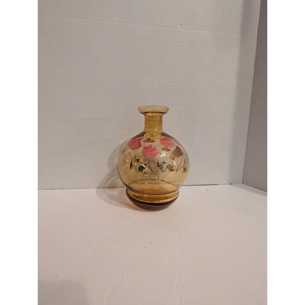 Beautiful Amber Vase‎ With Painted Flowers